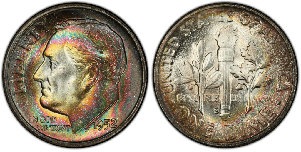 1952-S dime common mint mark vs 1952-S/S RPM FS-501 repunched mintmark comparison under magnification